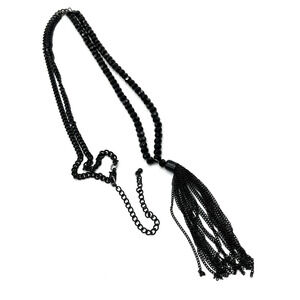 Long Opera Flapper Style Black Faceted Glass Beaded Tassel Necklace 40"